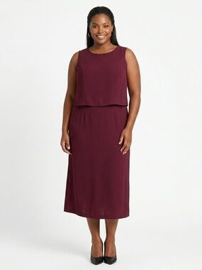 Courtenay, Sleeveless Midi Dress in Burgundy - 2XL